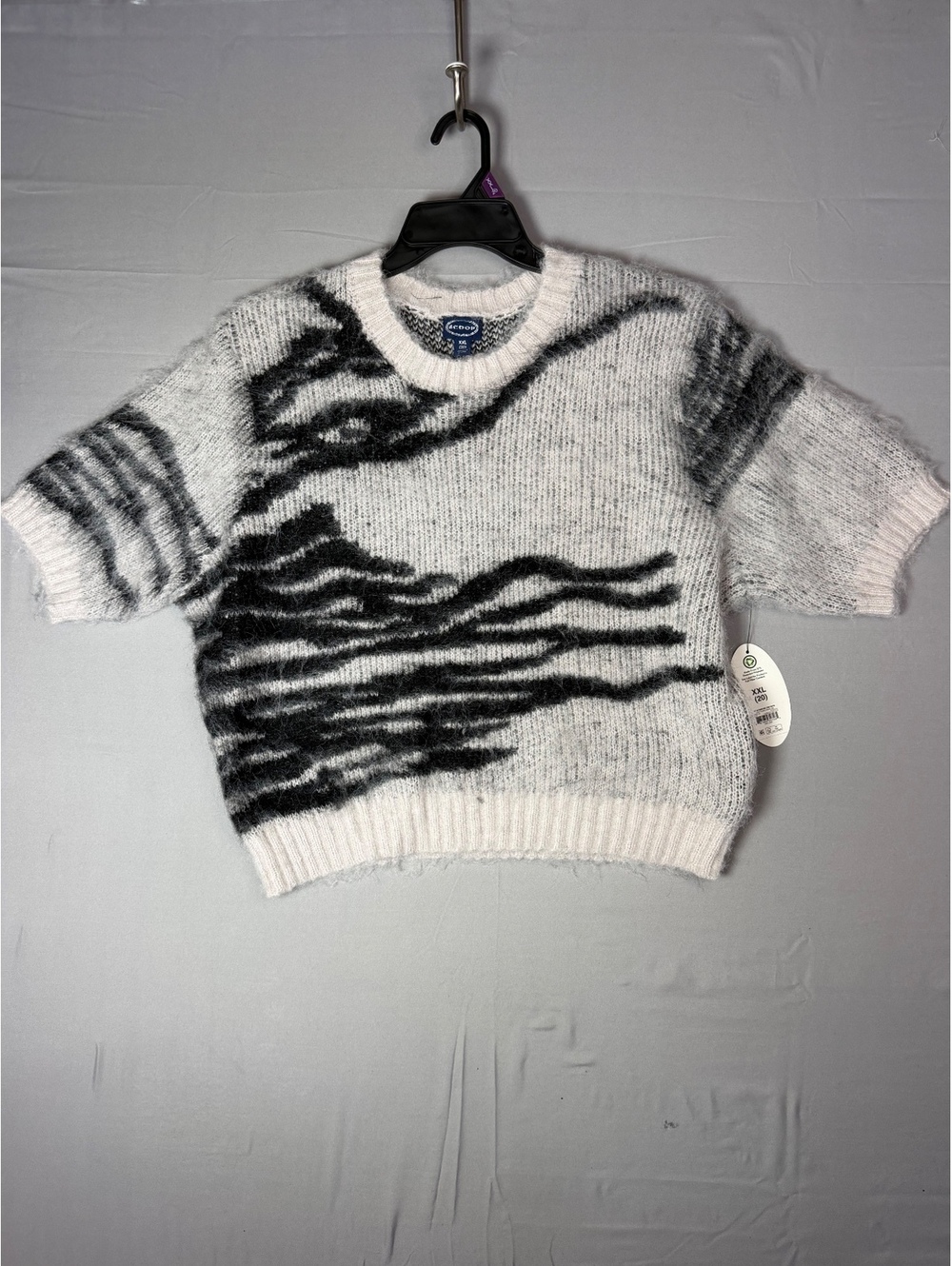 Scoop Women’s Gray Pumice Wave Jacquard Fluffy Short Sleeve Sweater Size XXL